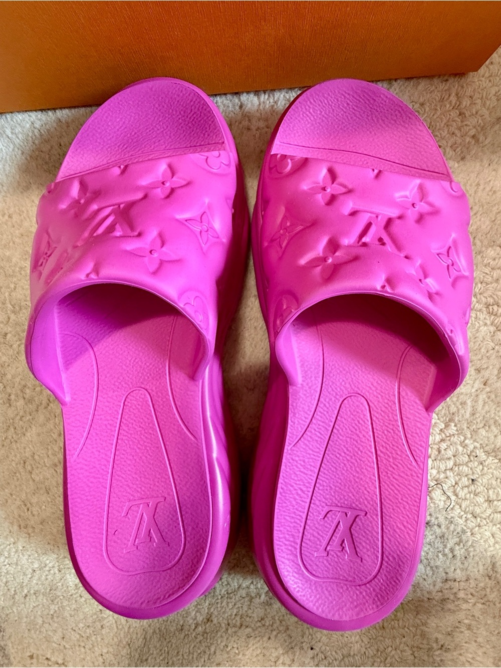 Louis Vuitton Pink Logo Rubber Slide Sandals US 10
